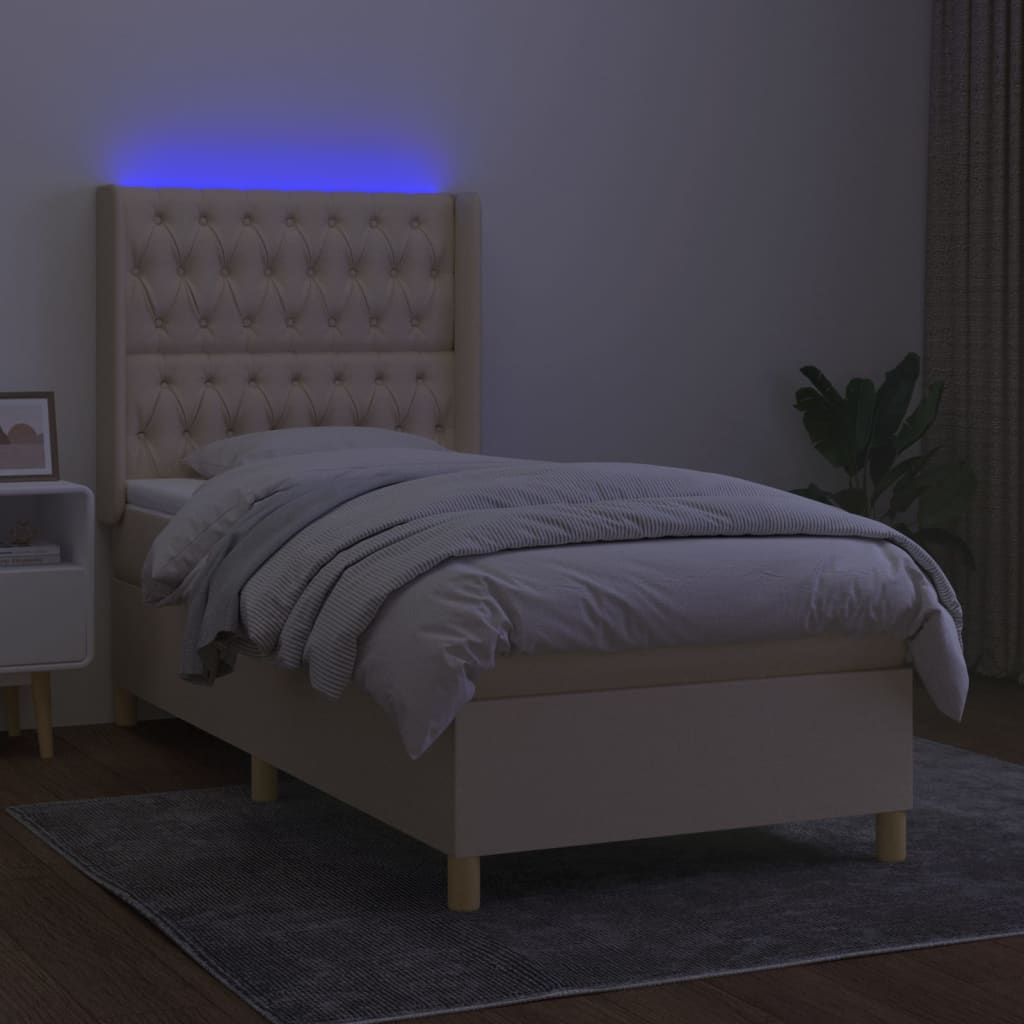 Krevet box spring s madracem LED krem 90x190 cm od tkanine