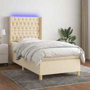 Krevet box spring s madracem LED krem 90x190 cm od tkanine