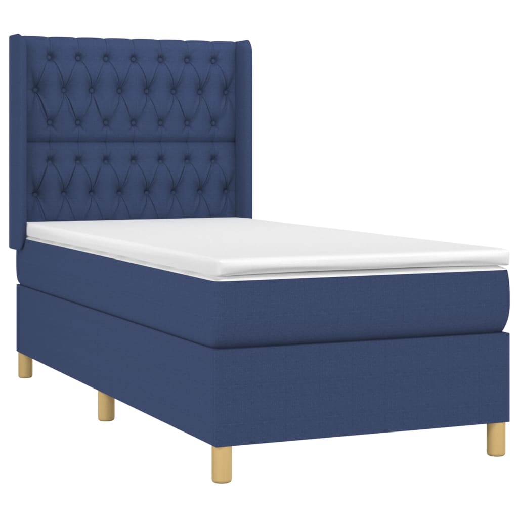 Krevet box spring s madracem LED plavi 90x190 cm od tkanine