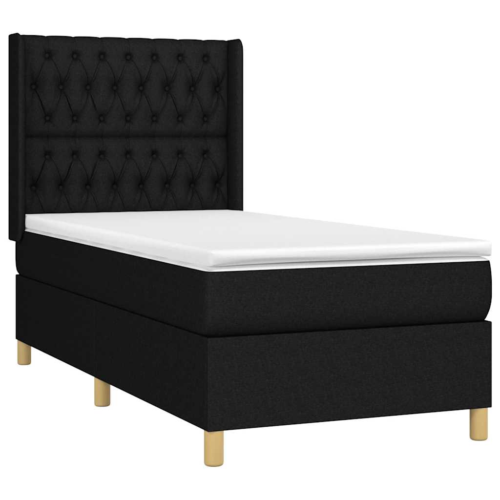 Krevet box spring s madracem LED crni 90x200 cm od tkanine