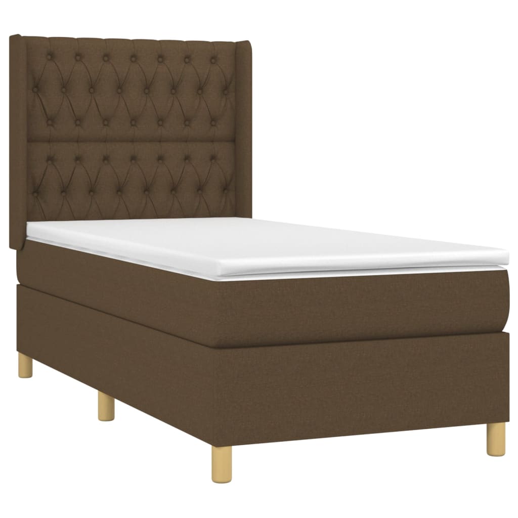 Krevet box spring s madracem LED tamnosmeđi 90x200 cm tkanina
