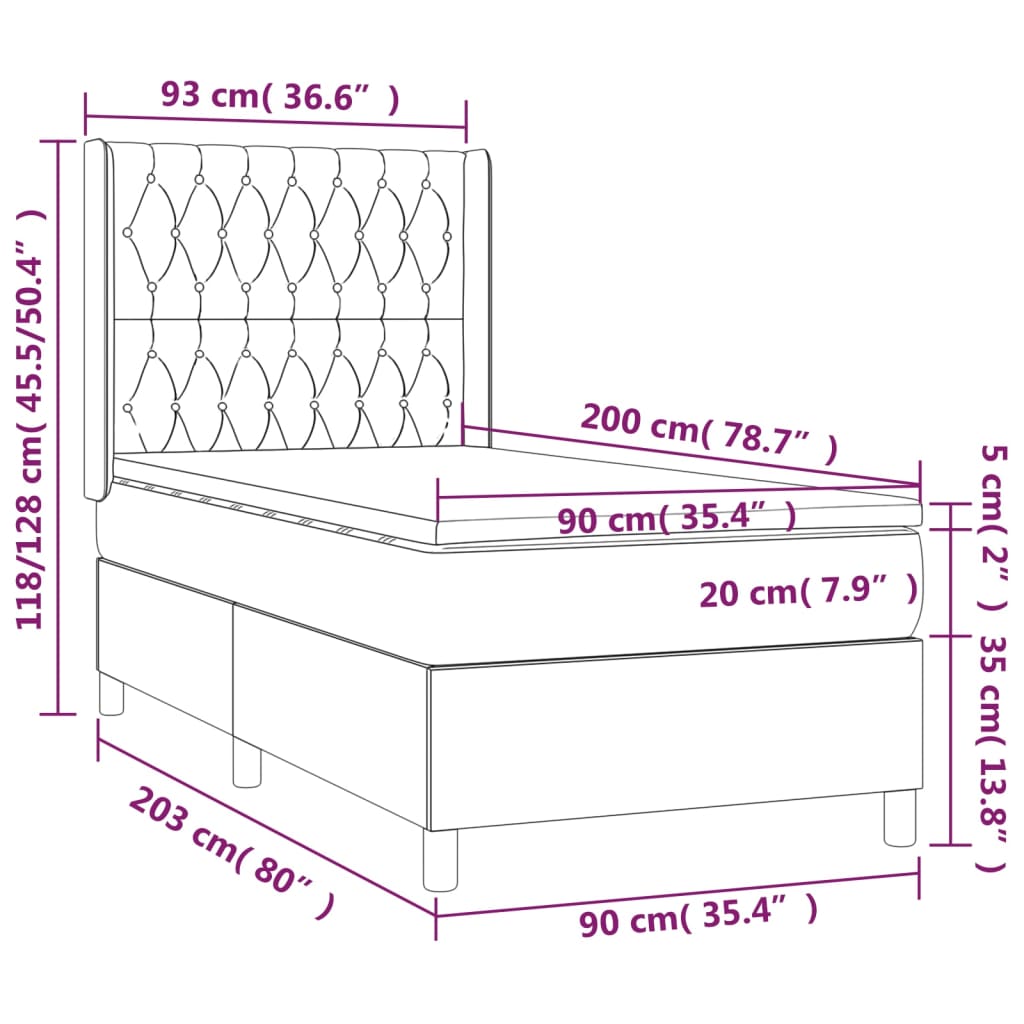 Krevet box spring s madracem LED smeđesivi 90x200 cm tkanina