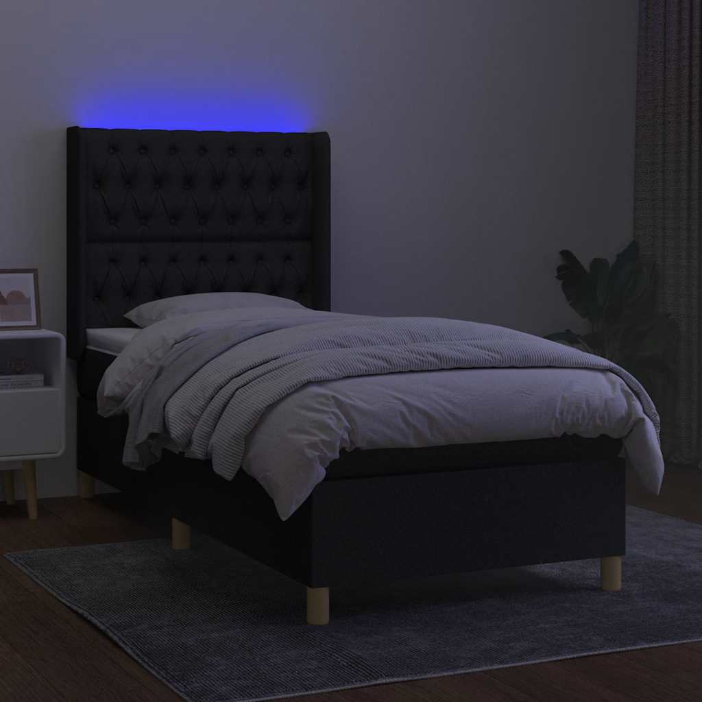 Krevet box spring s madracem LED crni 100x200 cm od tkanine