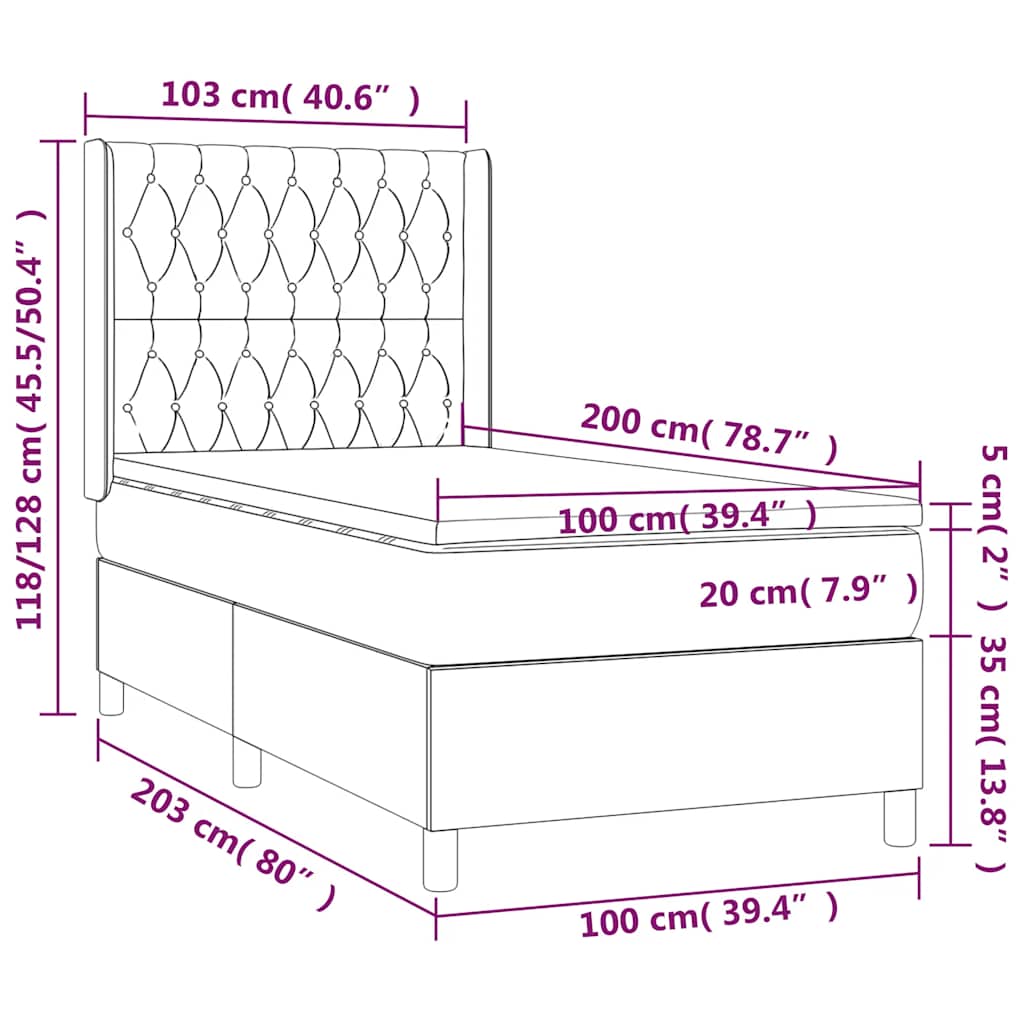 Krevet box spring s madracem LED crni 100x200 cm od tkanine