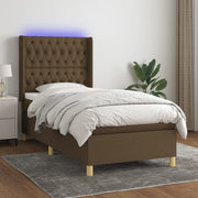 Krevet box spring s madracem LED tamnosmeđi 100x200 cm tkanina