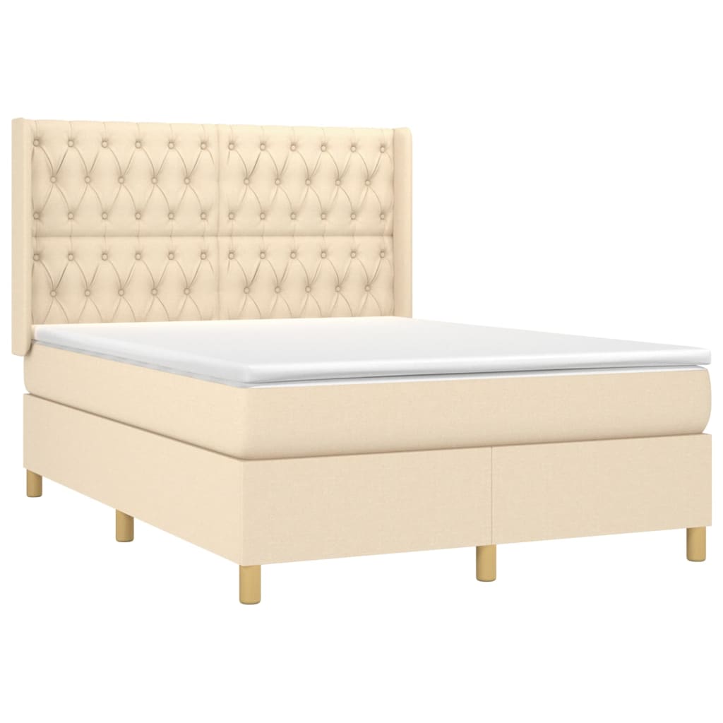 Krevet box spring s madracem LED krem 140x200 cm od tkanine