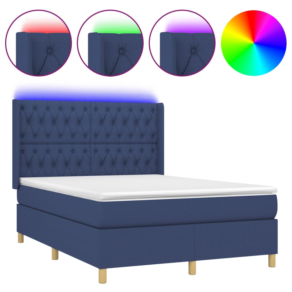 Krevet box spring s madracem LED plavi 140x200 cm od tkanine