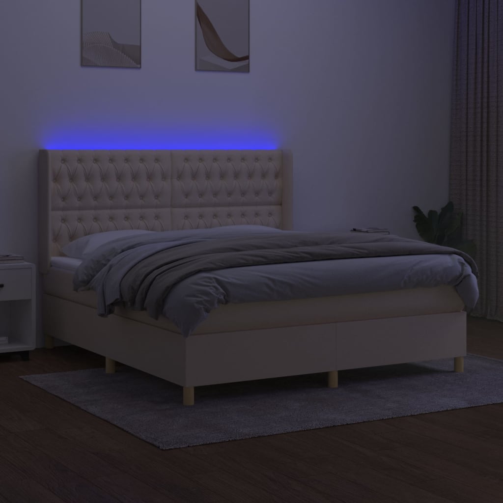 Krevet box spring s madracem LED krem 160x200 cm od tkanine
