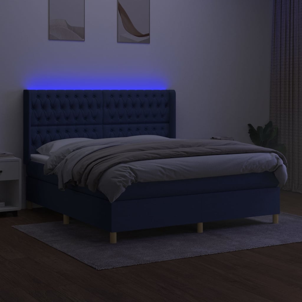 Krevet box spring s madracem LED plavi 160x200 cm od tkanine