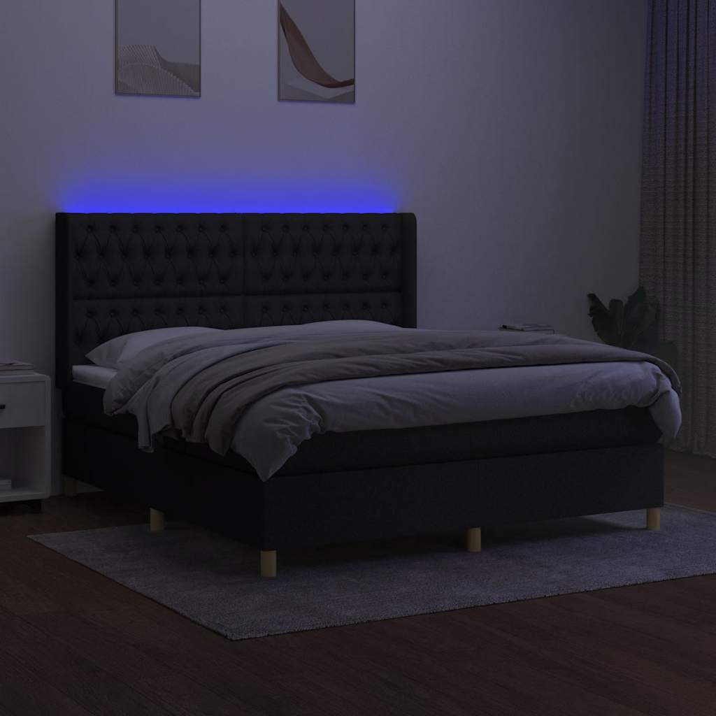 Krevet box spring s madracem LED crni 180x200 cm od tkanine