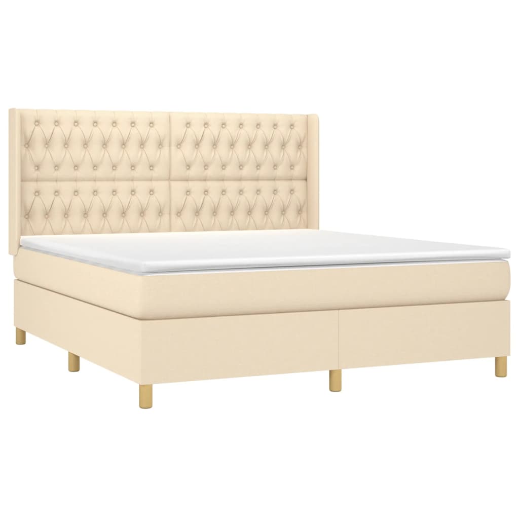 Krevet box spring s madracem LED krem 180x200 cm od tkanine