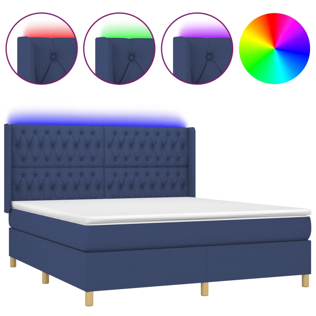 Krevet box spring s madracem LED plavi 180x200 cm od tkanine