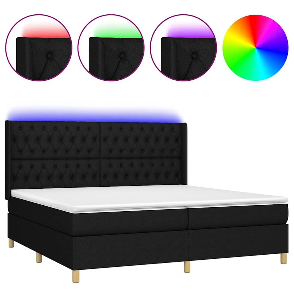 Krevet box spring s madracem LED crni 200x200 cm od tkanine