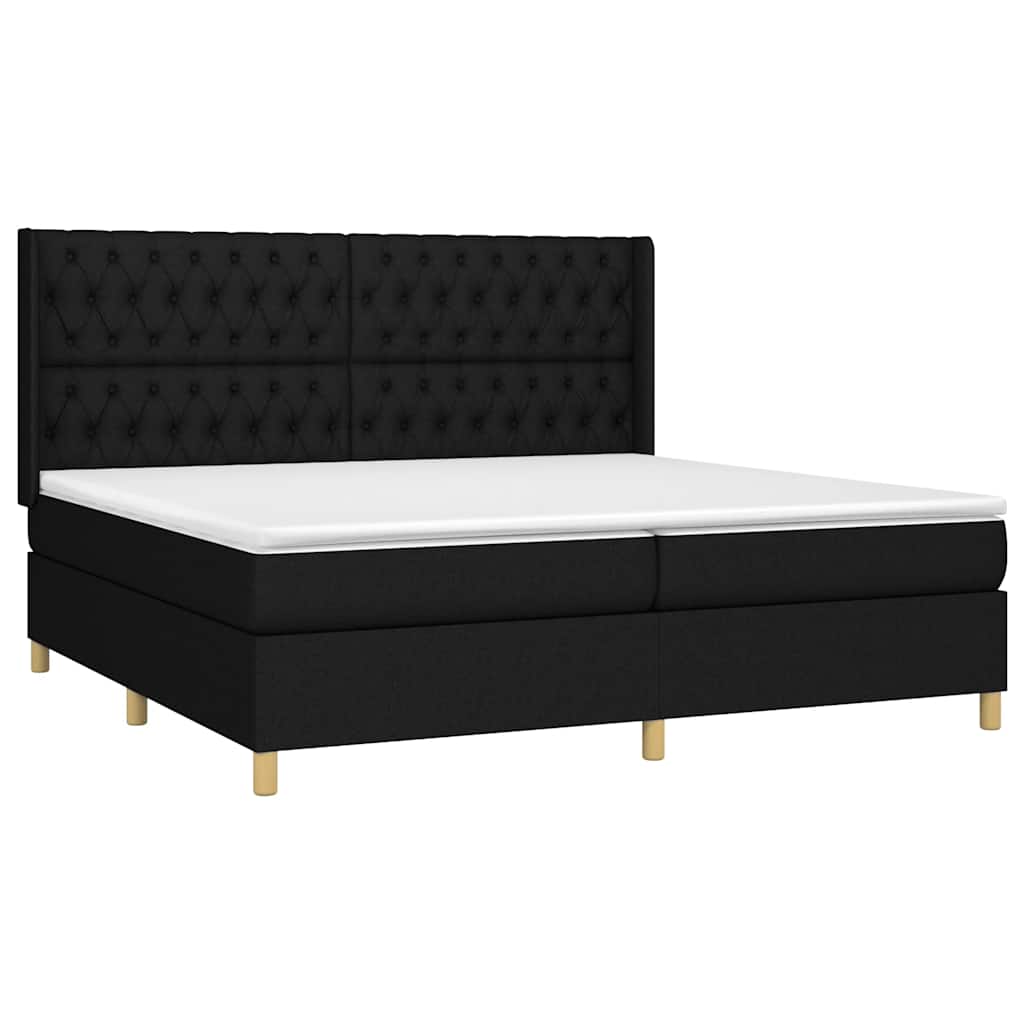 Krevet box spring s madracem LED crni 200x200 cm od tkanine