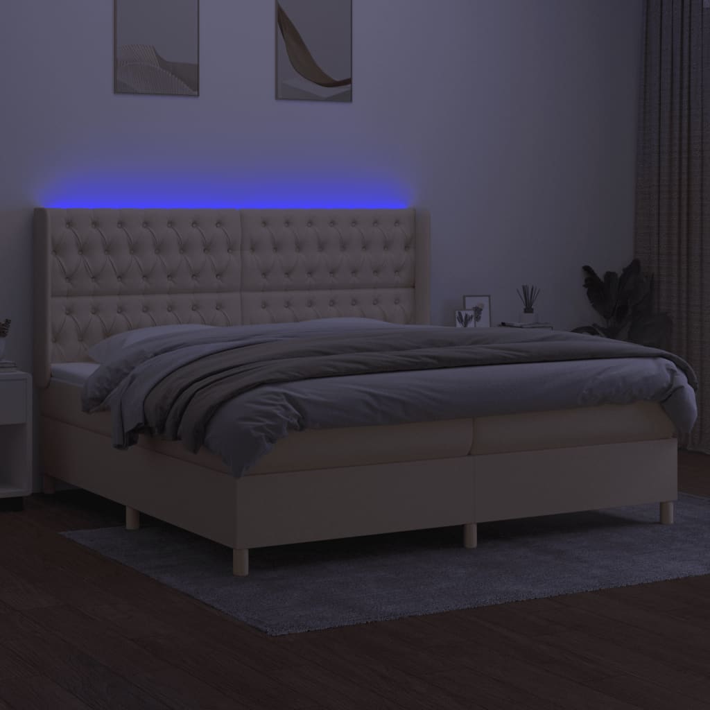 Krevet box spring s madracem LED krem 200x200 cm od tkanine