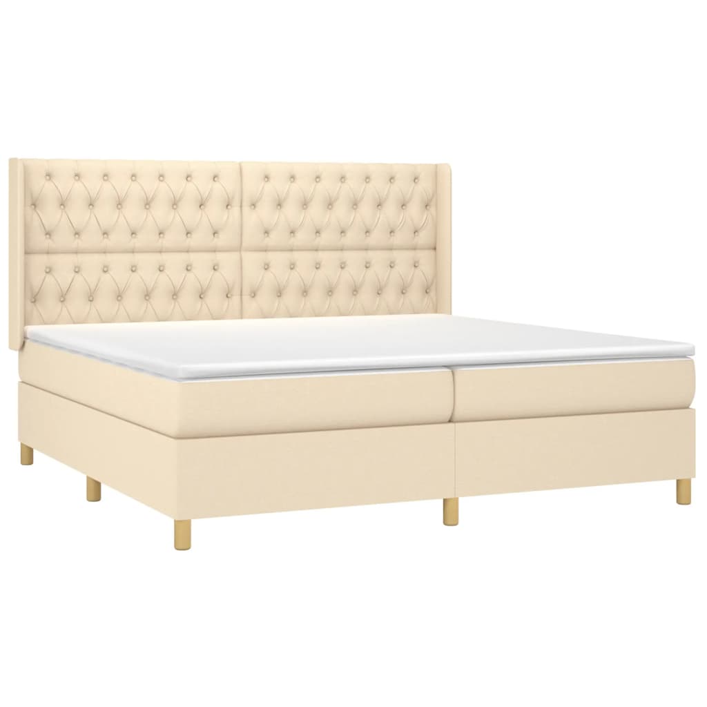Krevet box spring s madracem LED krem 200x200 cm od tkanine