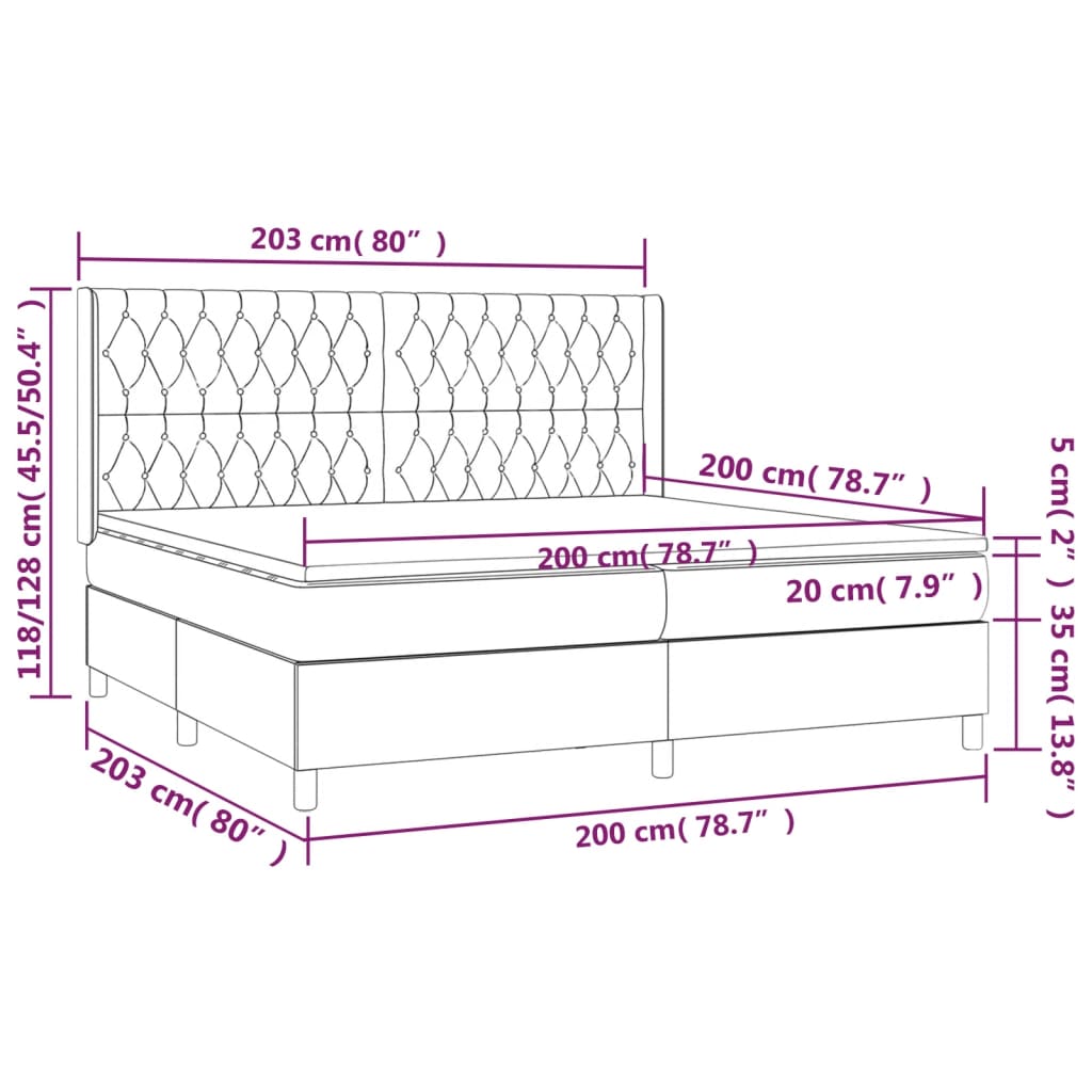 Krevet box spring s madracem LED krem 200x200 cm od tkanine