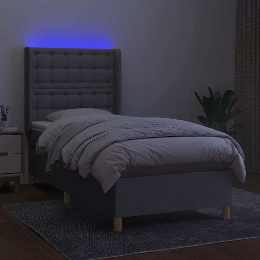 Krevet box spring s madracem LED svjetlosivi 80x200 cm tkanina