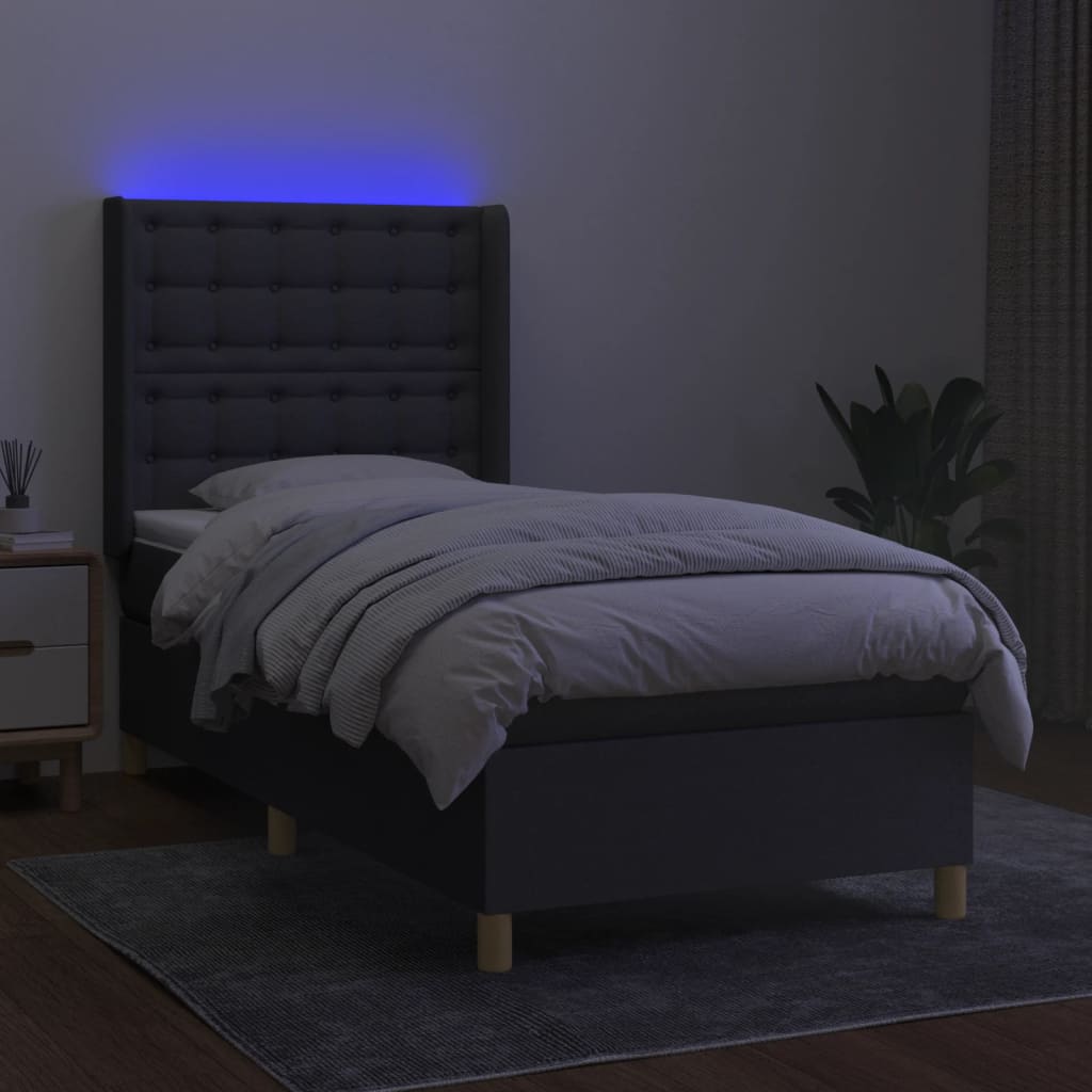 Krevet box spring s madracem LED tamnosivi 80 x 200 cm tkanina