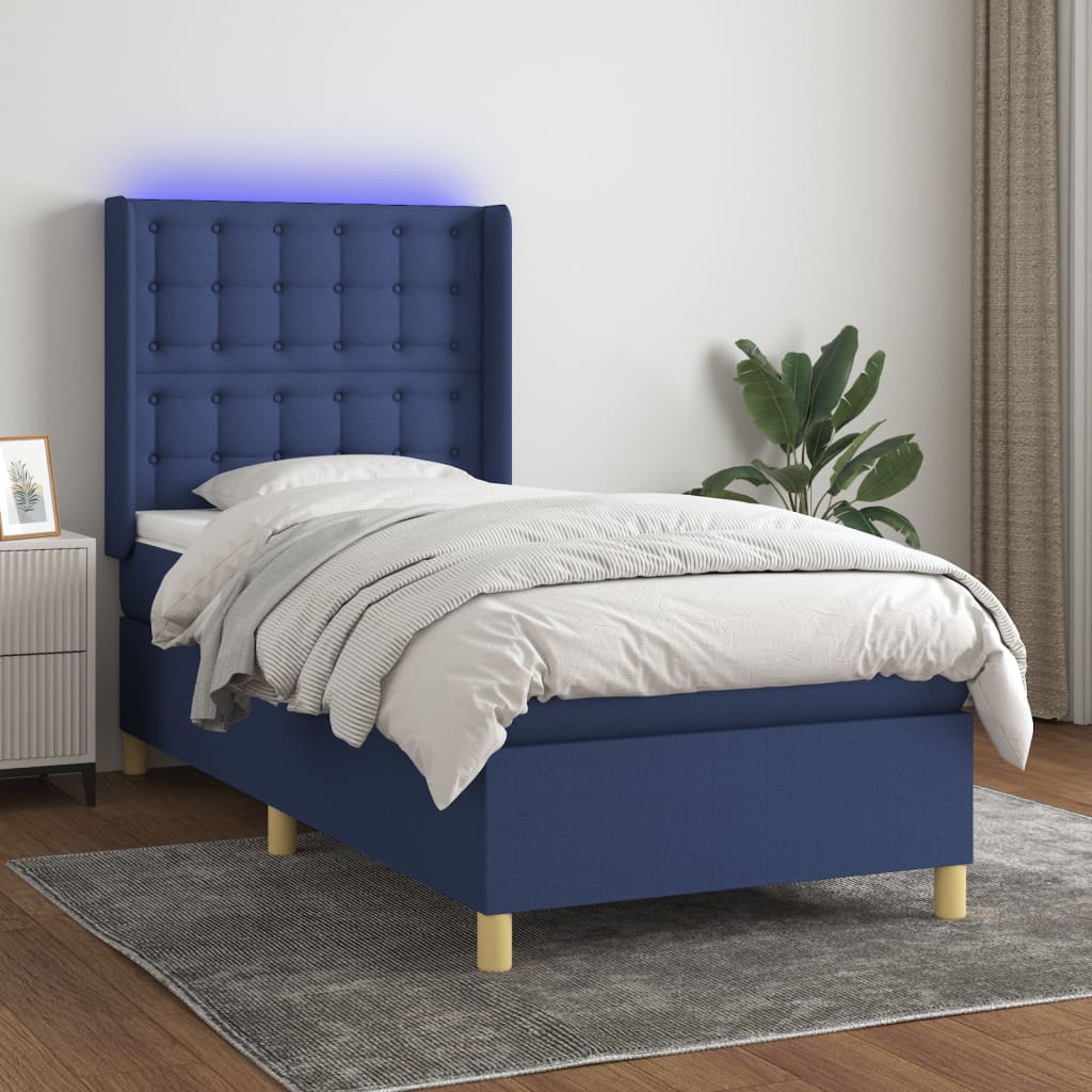 Krevet box spring s madracem LED plavi 100x200 cm od tkanine