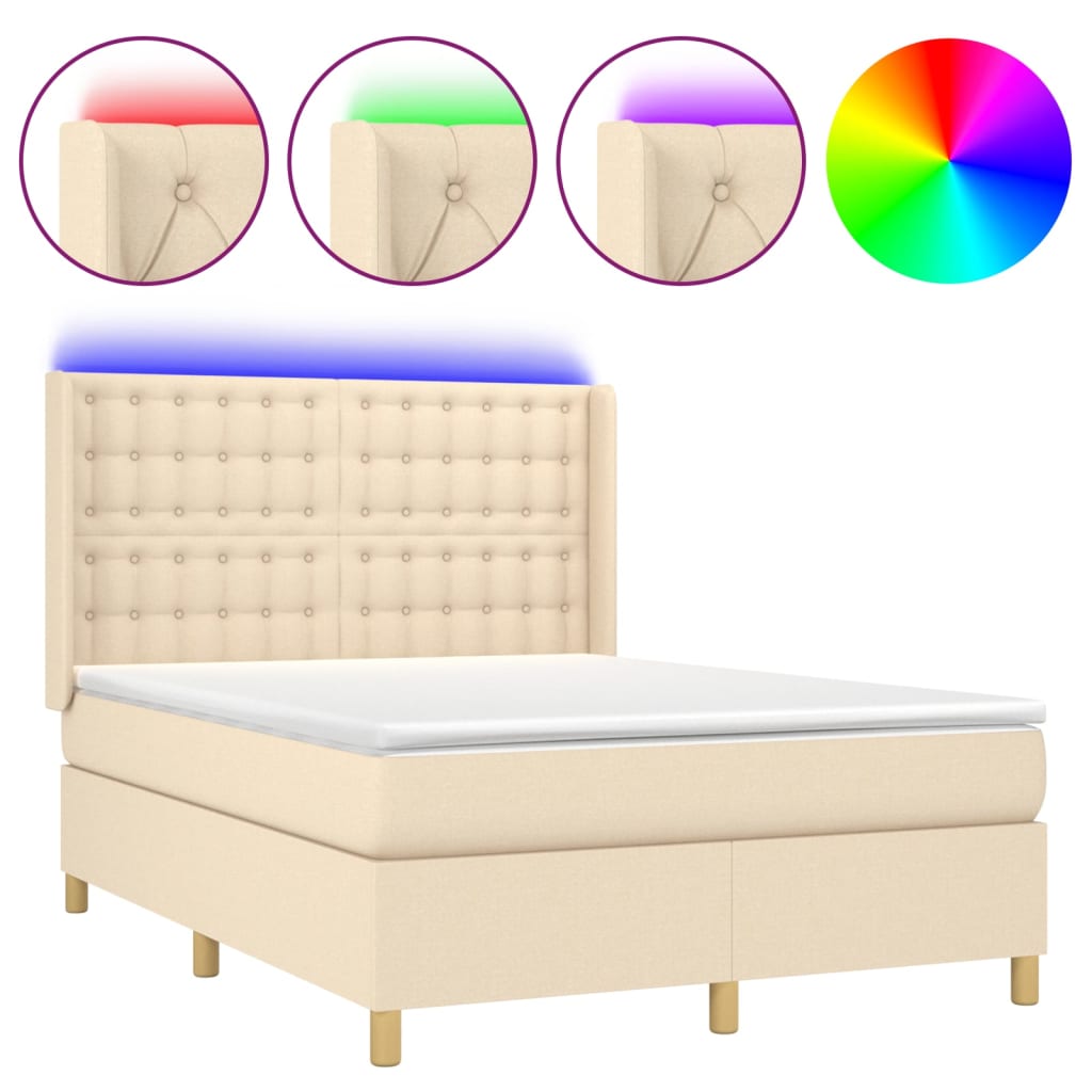 Krevet box spring s madracem LED krem 140x200 cm od tkanine