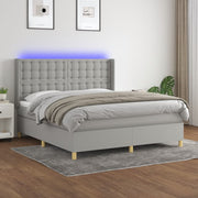 Krevet box spring s madracem LED svjetlosivi 160x200 cm tkanina
