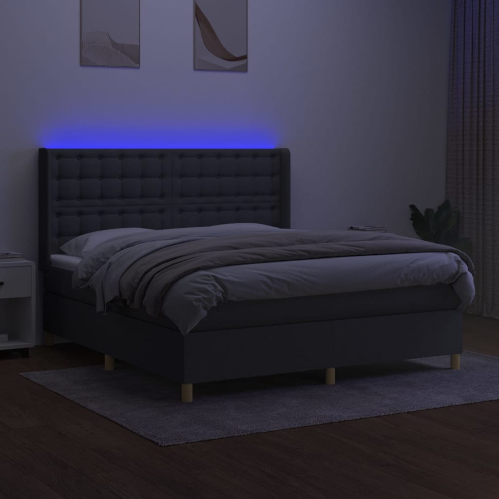 Krevet box spring s madracem LED tamnosivi 160x200 cm tkanina