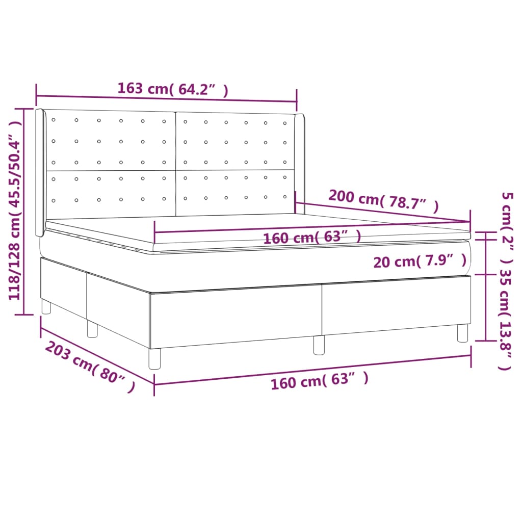 Krevet box spring s madracem LED tamnosivi 160x200 cm tkanina