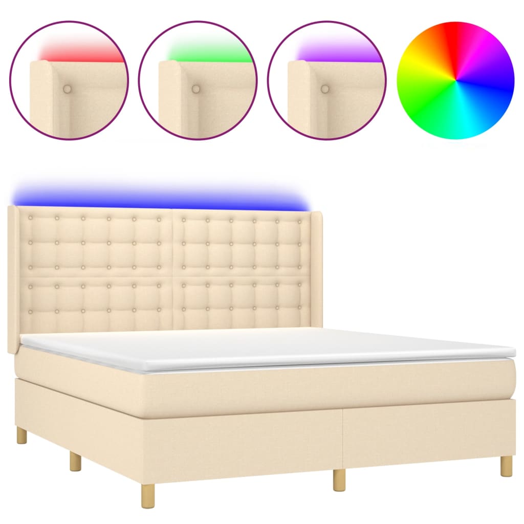Krevet box spring s madracem LED krem 160x200 cm od tkanine