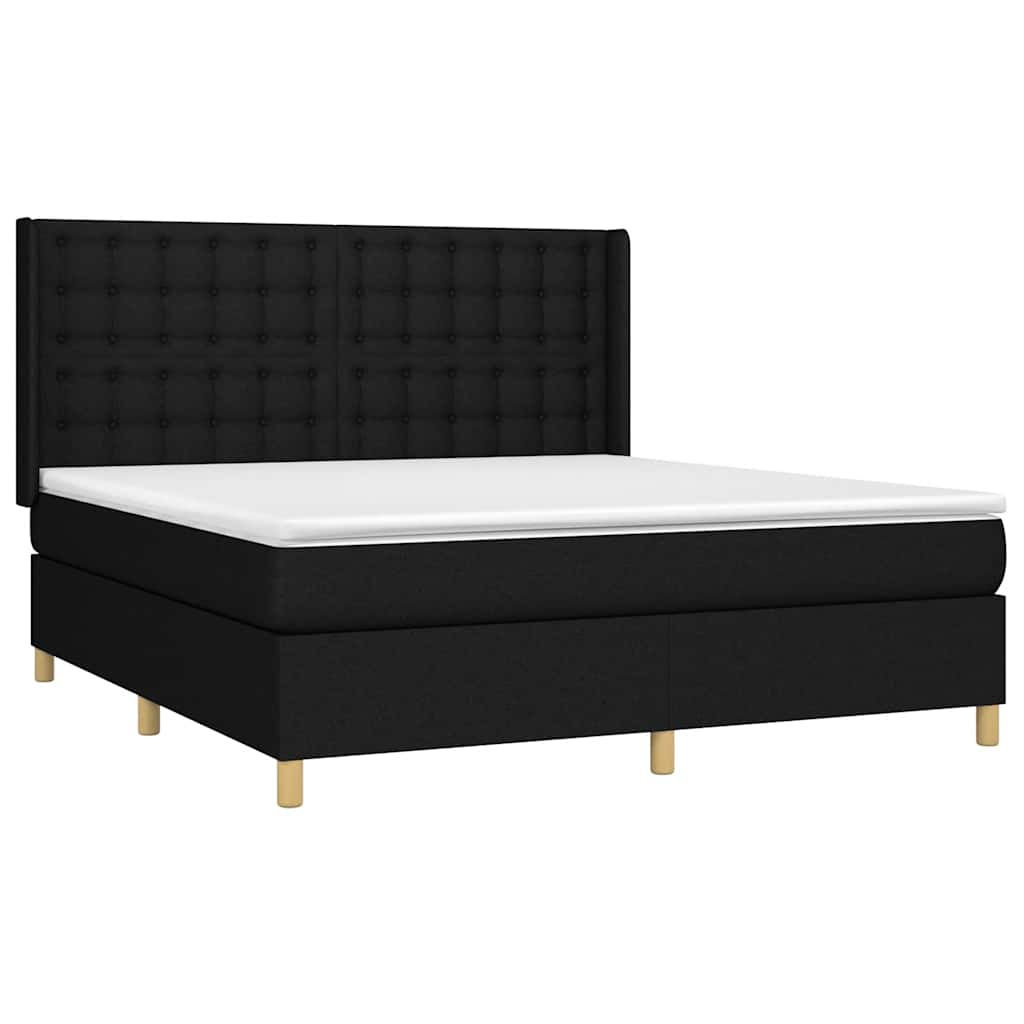 Krevet box spring s madracem LED crni 180x200 cm od tkanine