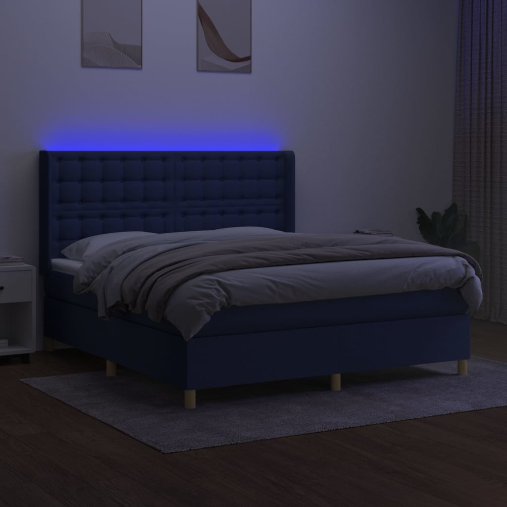 Krevet box spring s madracem LED plavi 180x200 cm od tkanine