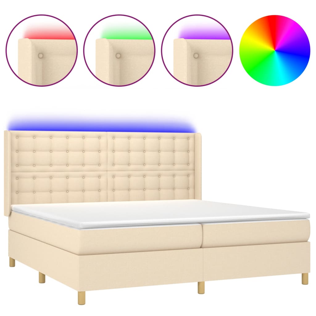 Krevet box spring s madracem LED krem 200x200 cm od tkanine