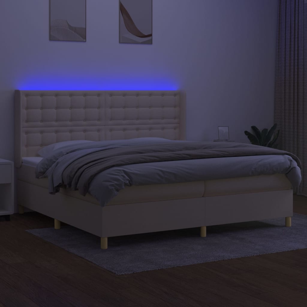 Krevet box spring s madracem LED krem 200x200 cm od tkanine