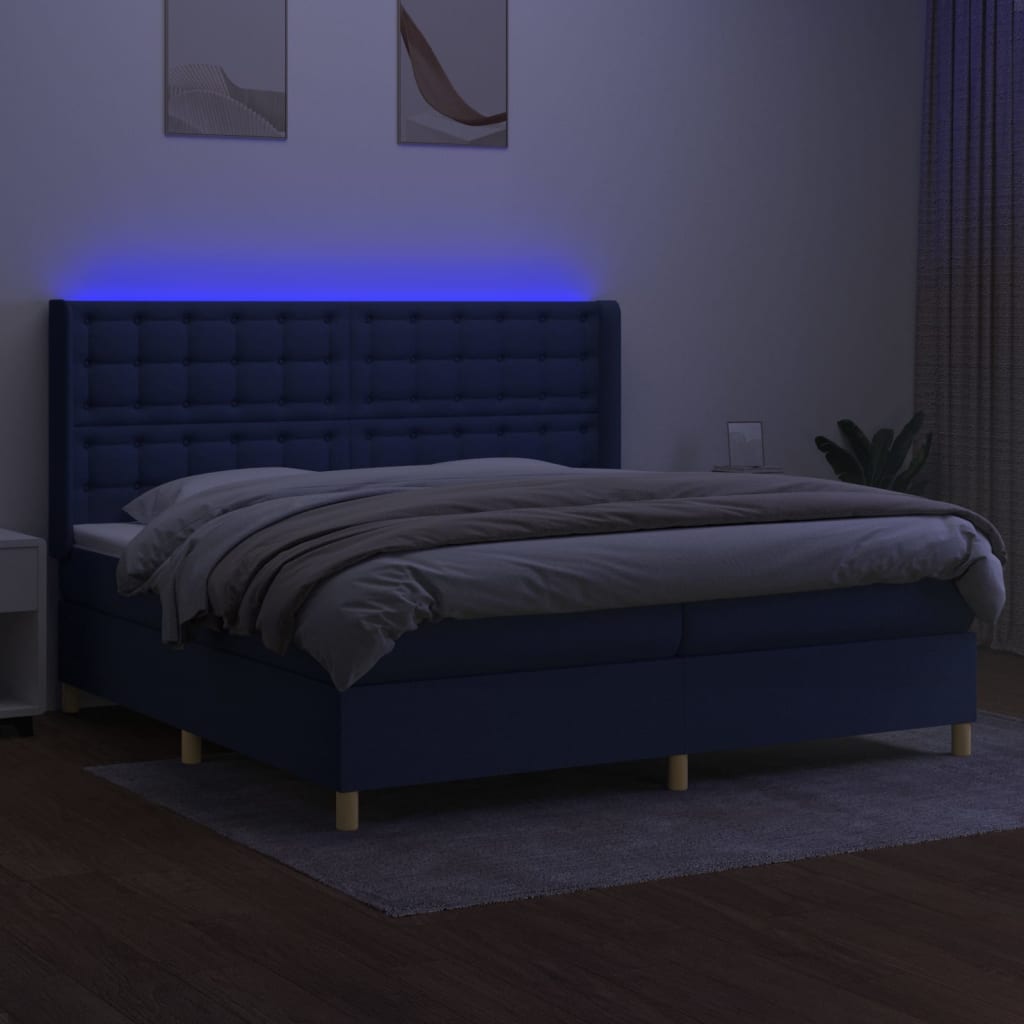 Krevet box spring s madracem LED plavi 200x200 cm od tkanine