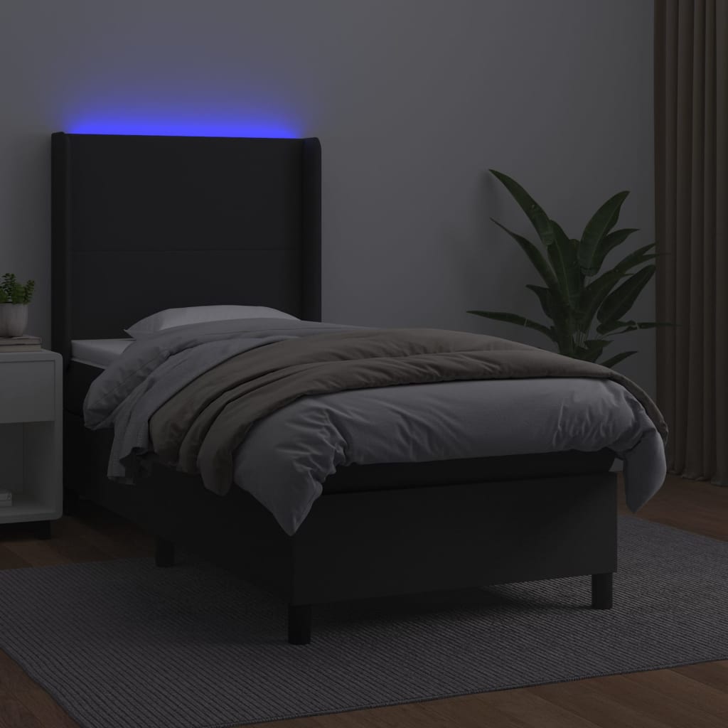 Krevet box spring s madracem LED crni 80x200 cm od umjetne kože