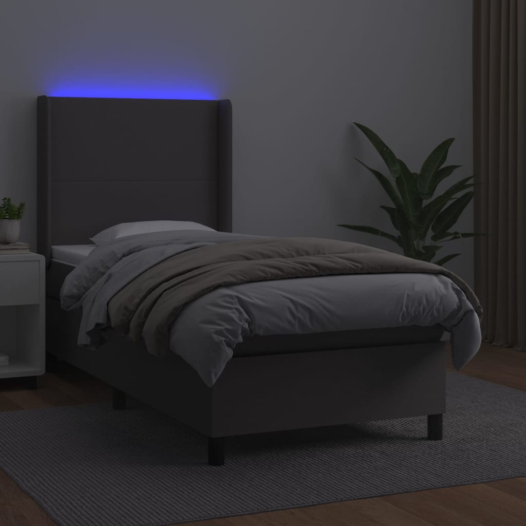 Krevet box spring s madracem LED sivi 80x200 cm od umjetne kože