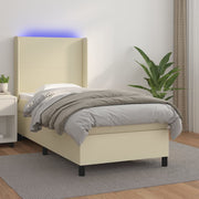 Krevet box spring s madracem LED krem 90x190 cm od umjetne kože