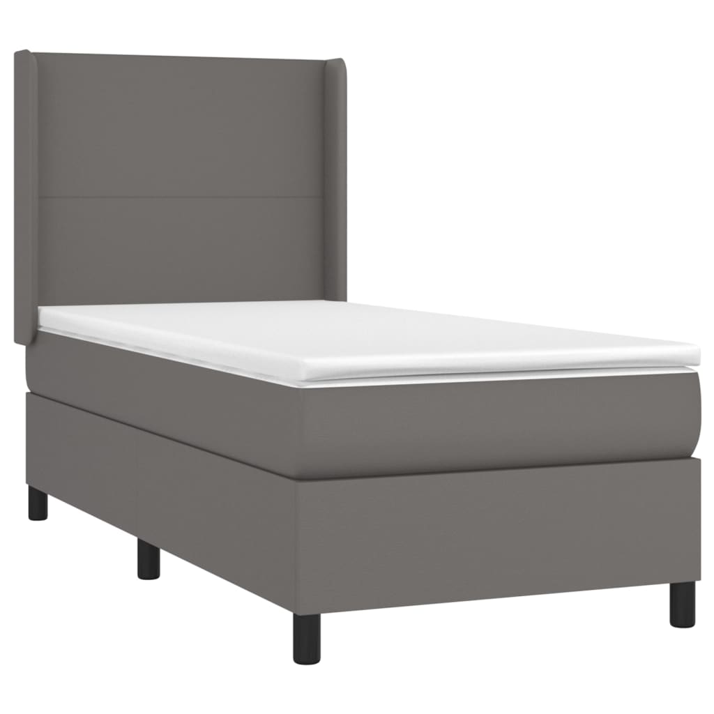 Krevet box spring s madracem LED sivi 90x190 cm od umjetne kože