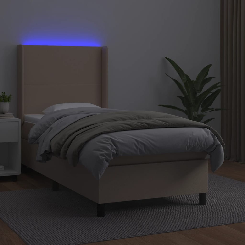 Krevet box spring madrac LED cappuccino 90x200cm umjetna koža