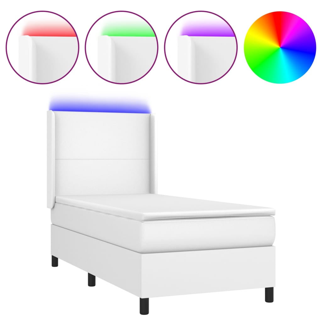 Krevet box spring s madracem LED bijeli 100x200 cm umjetna koža
