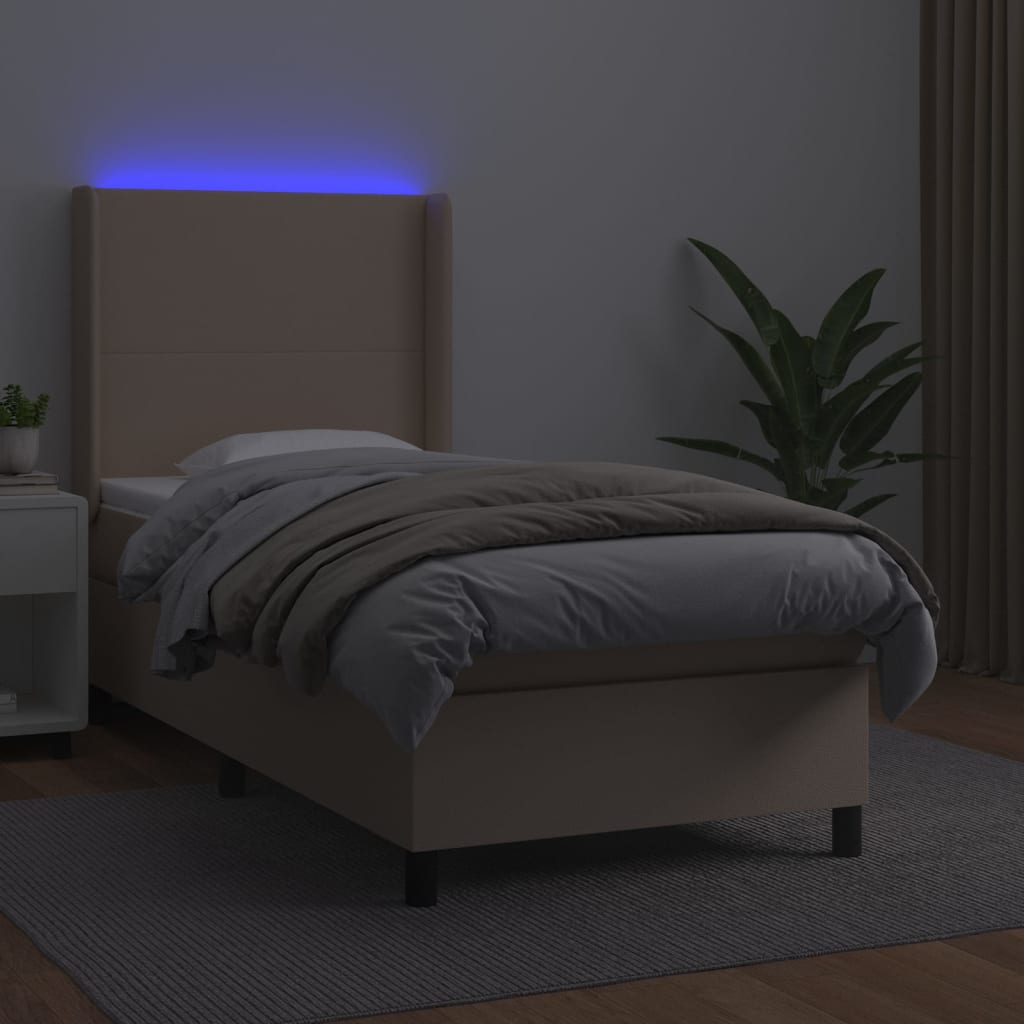 Krevet box spring madrac LED cappuccino 100x200cm umjetna koža