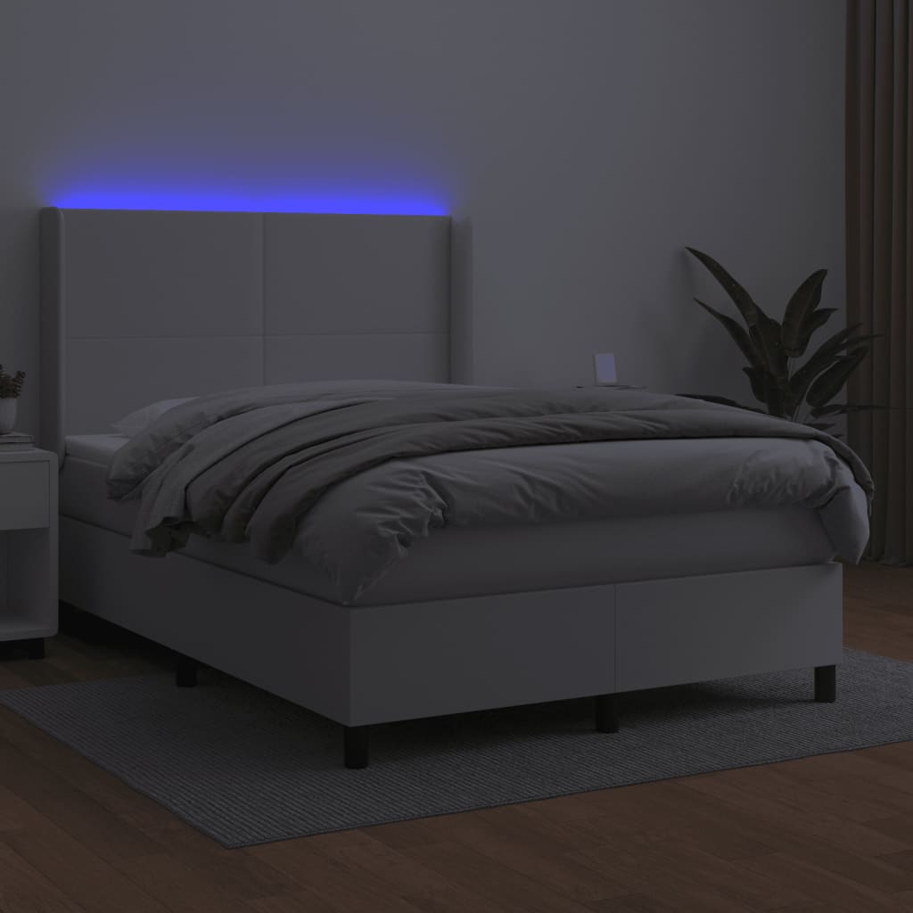 Krevet box spring s madracem LED bijeli 140x190 cm umjetna koža