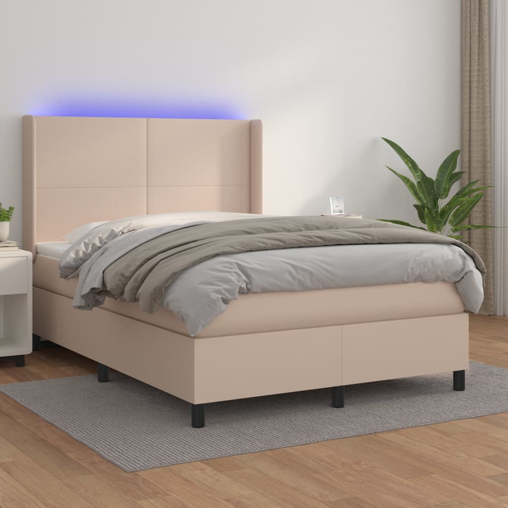 Krevet box spring madrac LED cappuccino 140x190cm umjetna koža