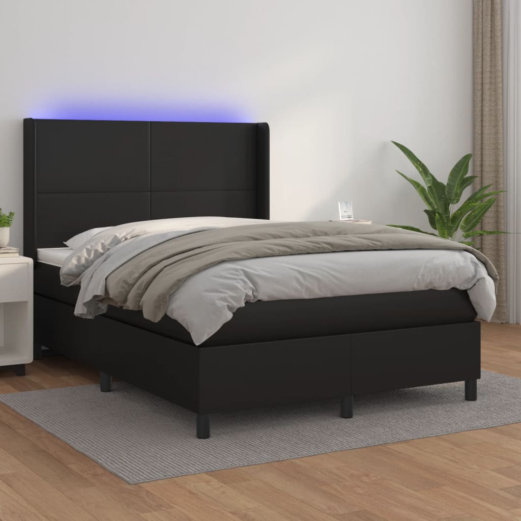 Krevet box spring s madracem LED crni 140x200cm od umjetne kože