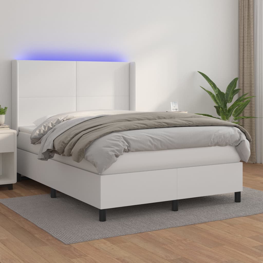 Krevet box spring s madracem LED bijeli 140x200 cm umjetna koža