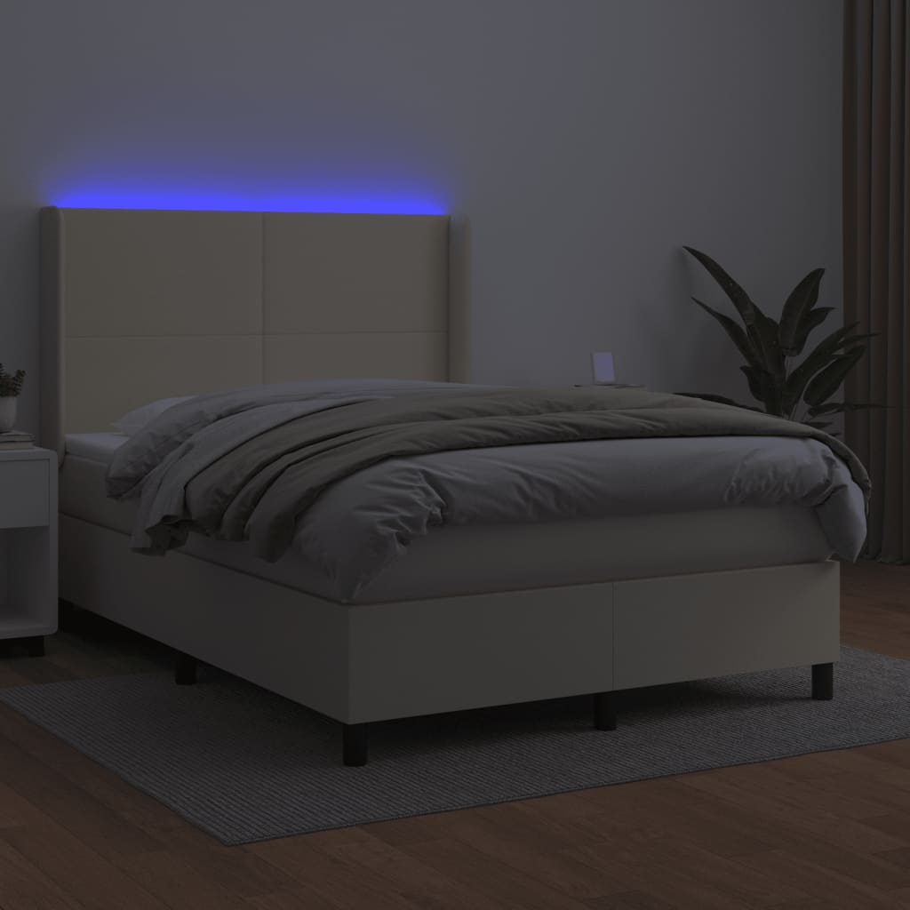 Krevet box spring s madracem LED krem 140x200cm od umjetne kože