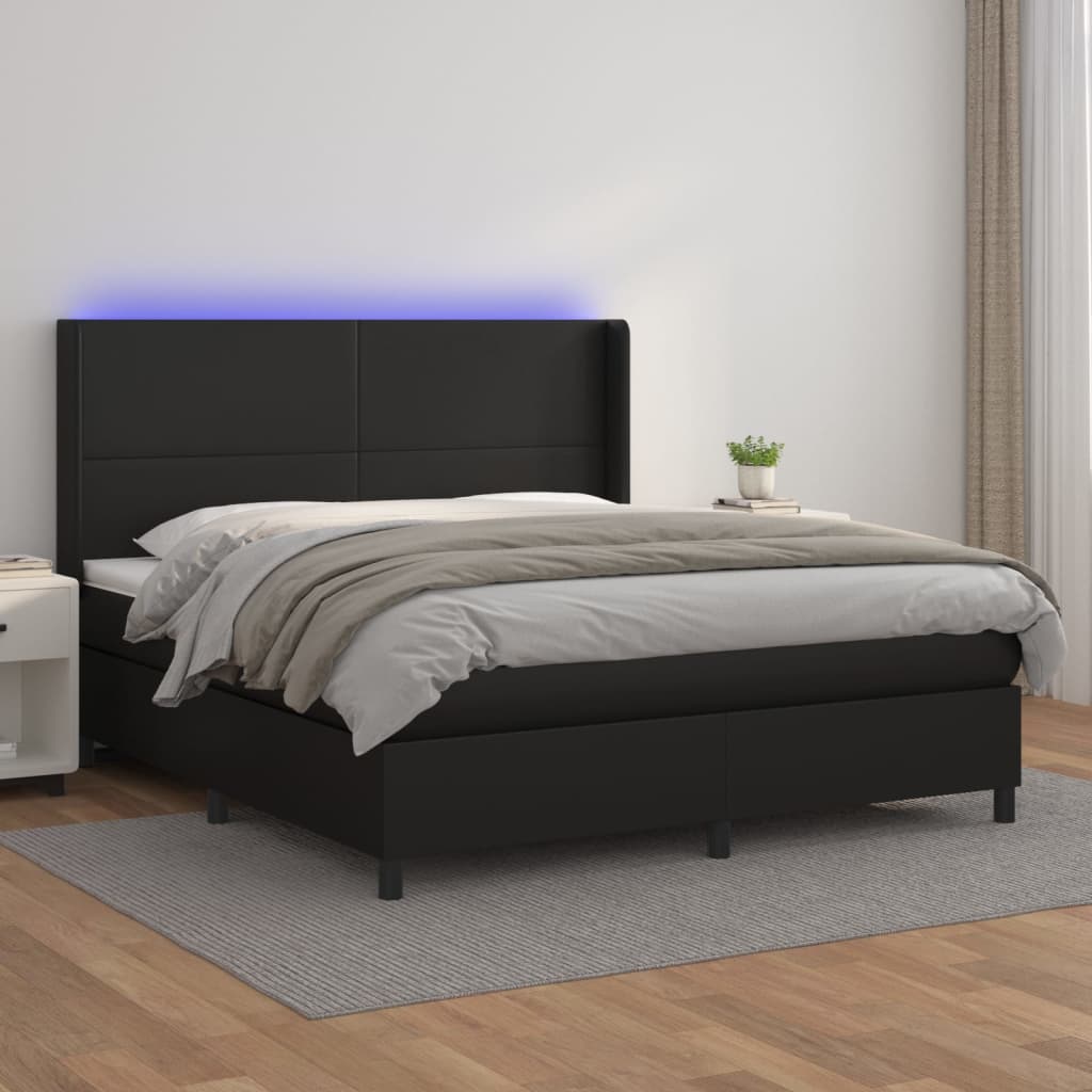 Krevet box spring s madracem LED crni 160x200cm od umjetne kože