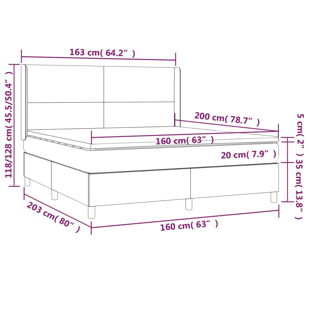 Krevet box spring s madracem LED sivi 160x200cm od umjetne kože