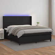 Krevet box spring s madracem LED crni 180x200cm od umjetne kože