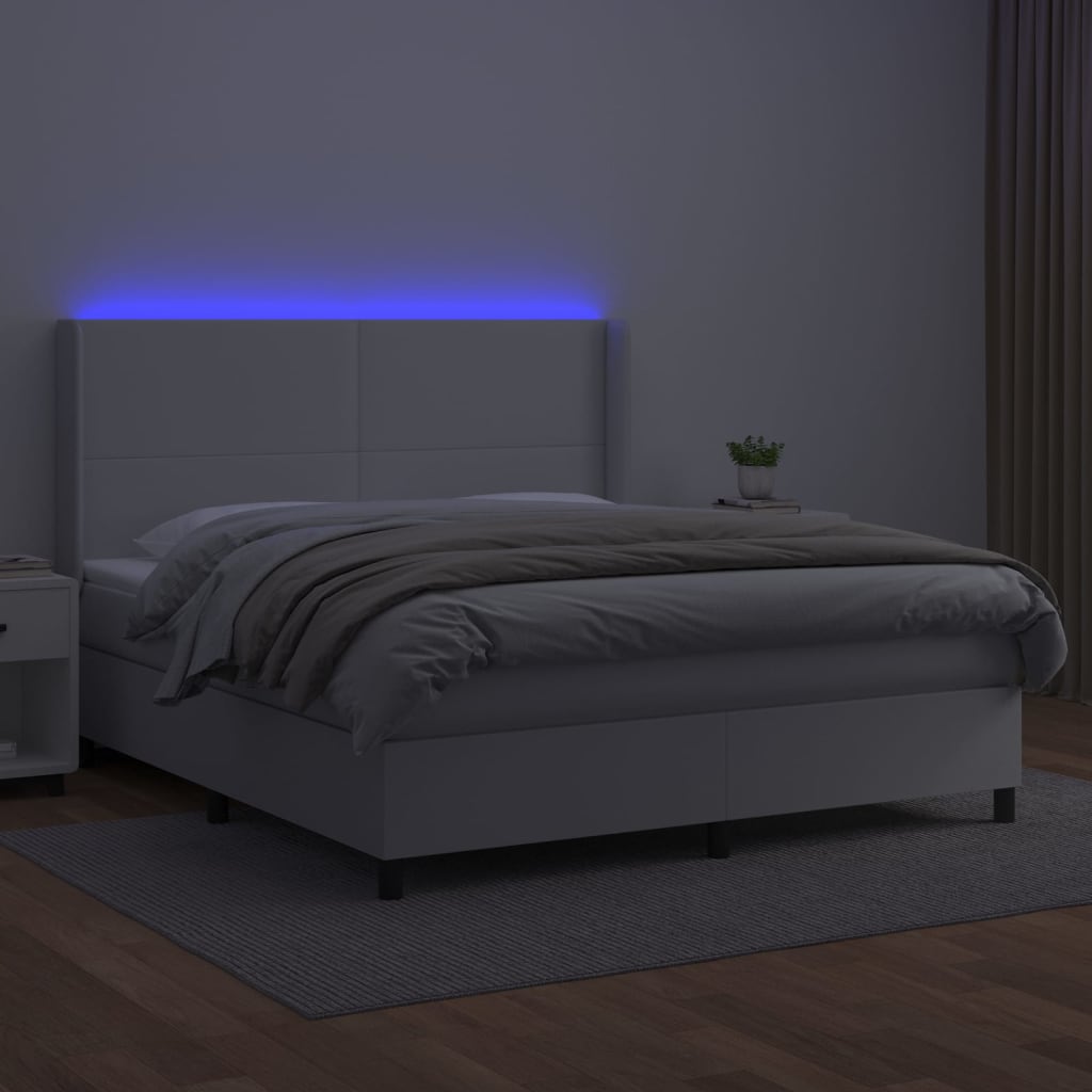 Krevet box spring s madracem LED bijeli 180x200 cm umjetna koža